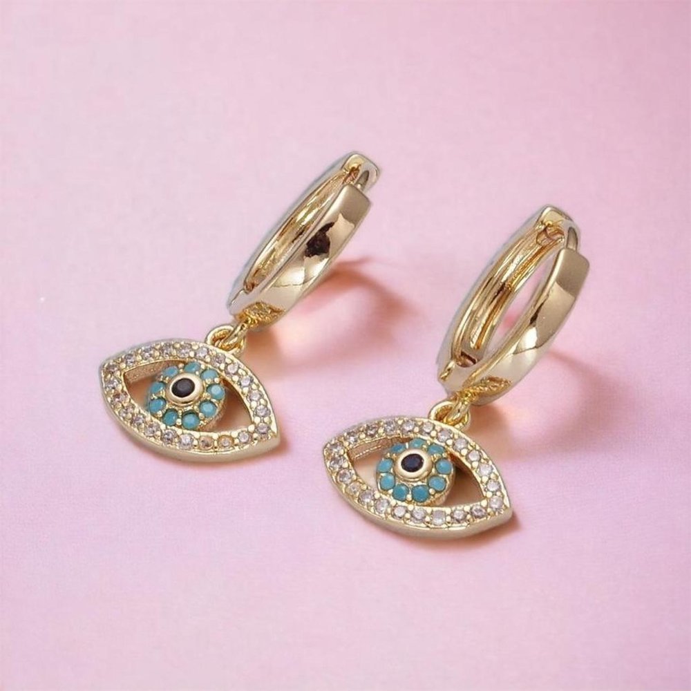 Evil Eye Earrings, Small gold hoop earrings, huggie earrings, huggie hoops‍‍‍‍﻿﻿